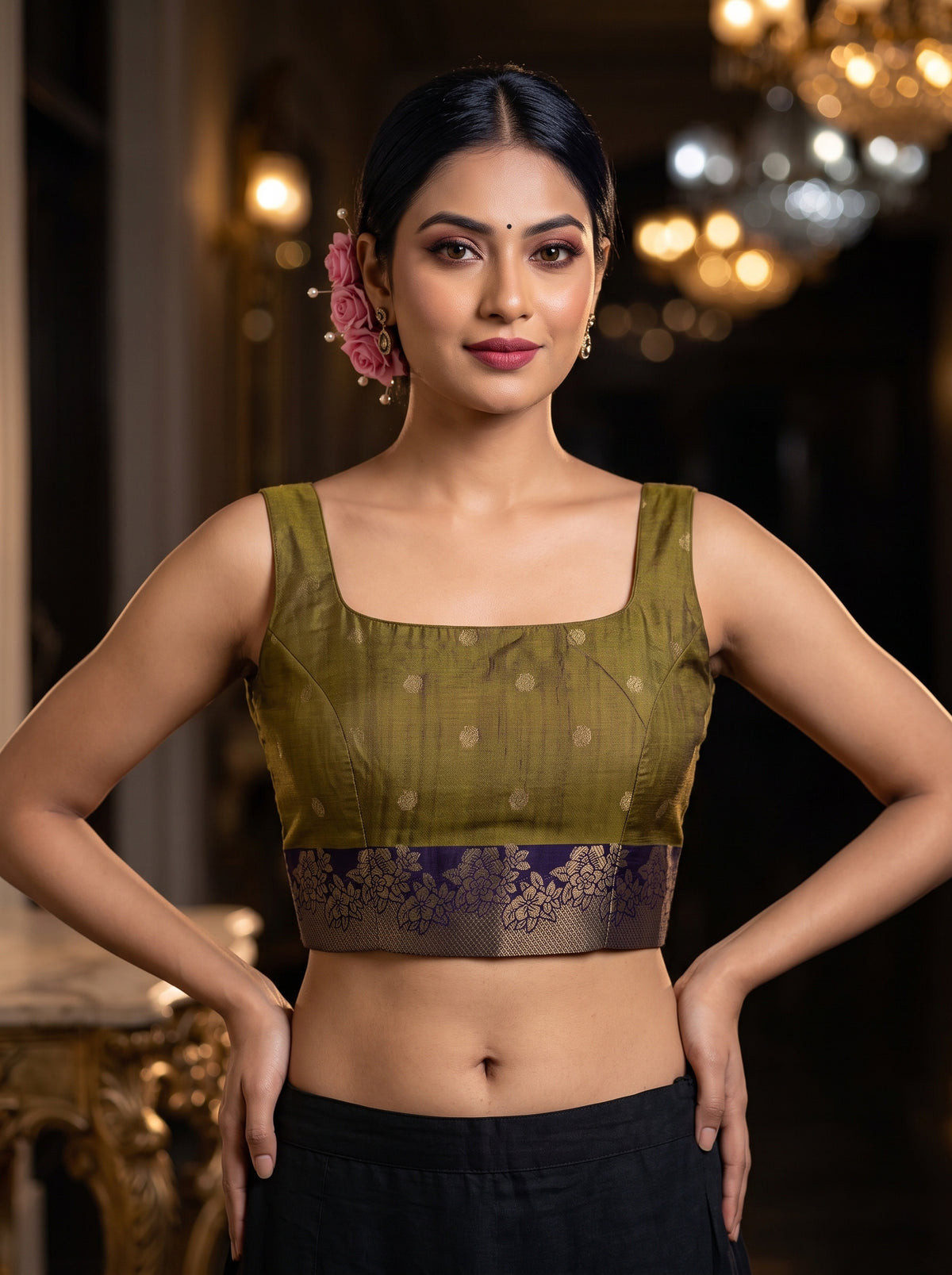 MIMOSA Jamun Banarasi Raw Silk Saree — blouse close-up
