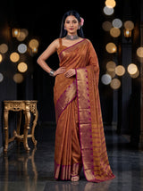MIMOSA Magenta Banarasi Raw Silk Saree — pose 4 styling detail