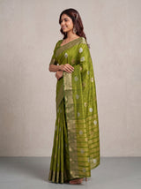 MIMOSA Olive Banarasi Saree — pose 3 styling detail