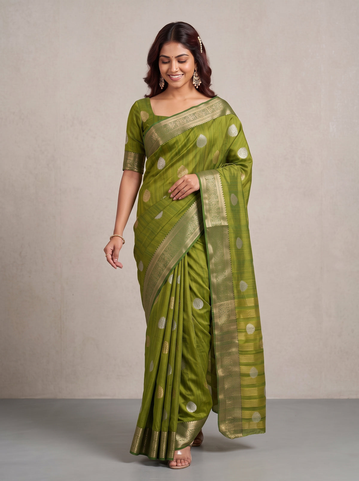 MIMOSA Olive Banarasi Saree — pose 6 styling detail