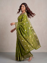 MIMOSA Olive Banarasi Saree — pose 9 styling detail