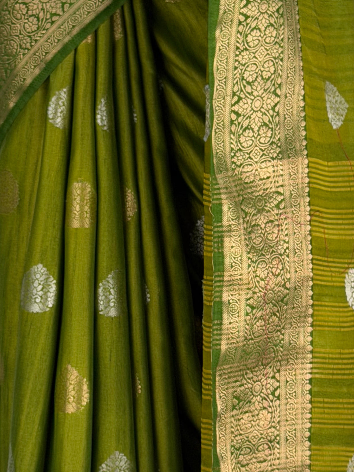 MIMOSA Olive Banarasi Saree — fleets shot full lifestyle