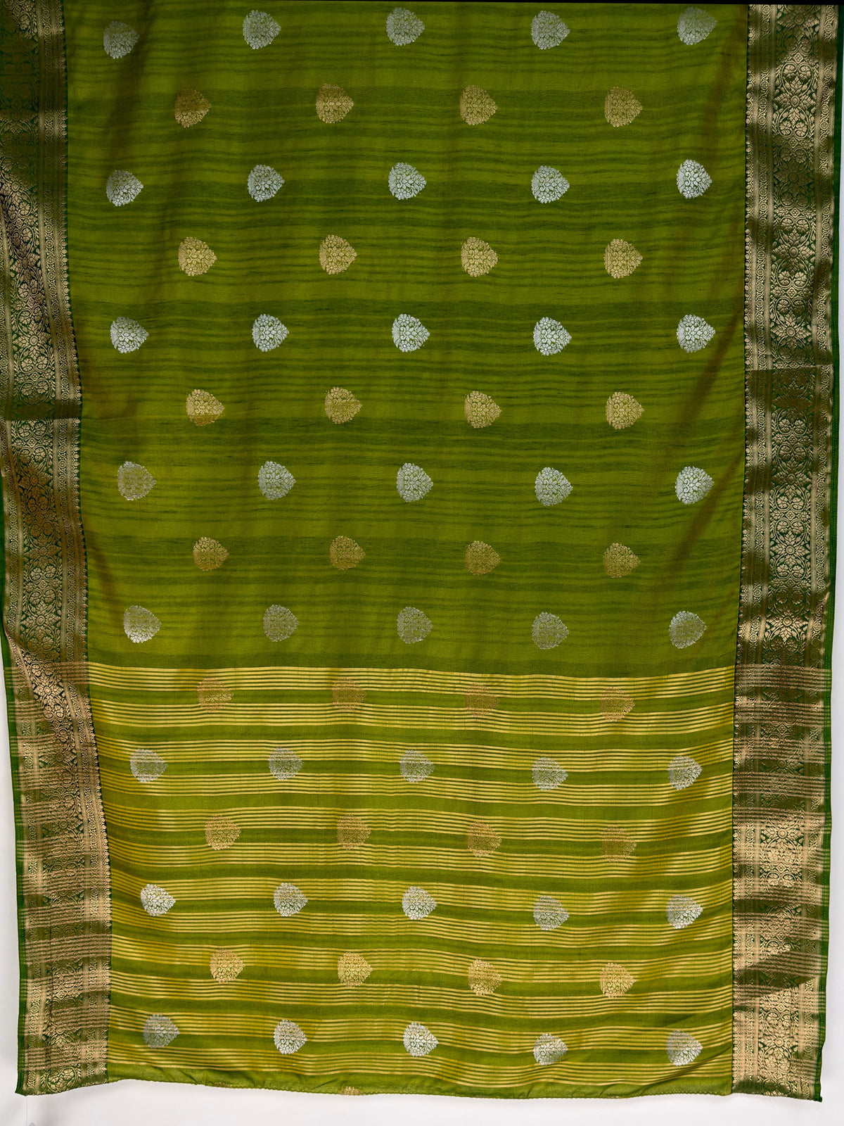 MIMOSA Olive Banarasi Saree — pallu and zari work detail