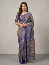 MIMOSA Royal Blue Banarasi Saree — front view on mannequin