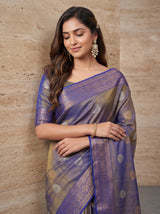 MIMOSA Royal Blue Banarasi Saree — pose 10 styling detail