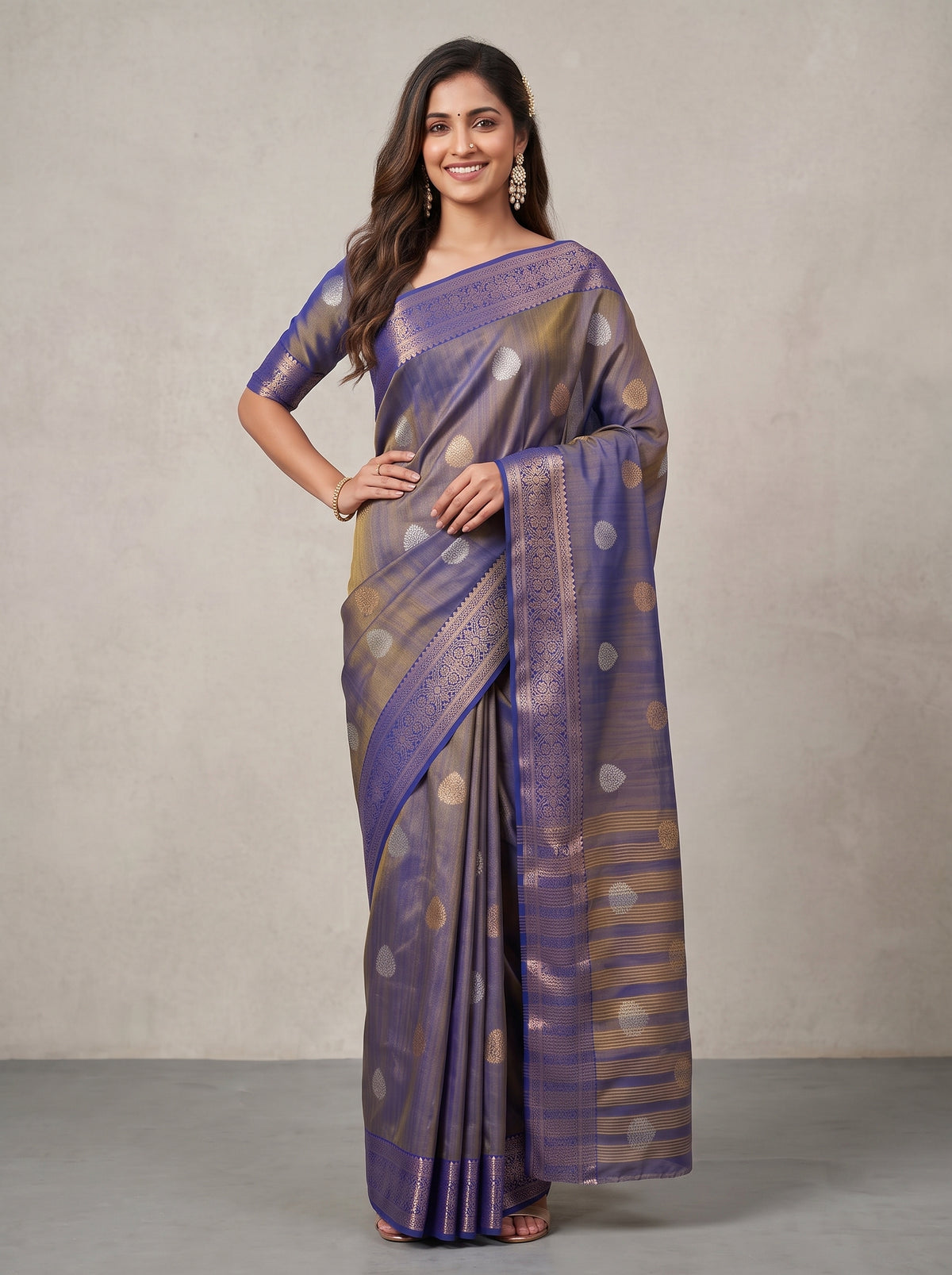 MIMOSA Royal Blue Banarasi Saree — pose 4 styling detail