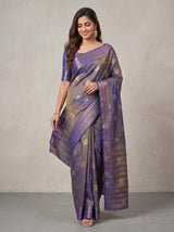 MIMOSA Royal Blue Banarasi Saree — pose 6 styling detail