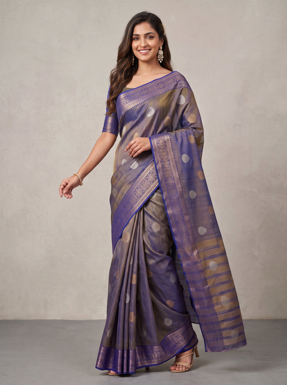 MIMOSA Royal Blue Banarasi Saree — pose 9 styling detail