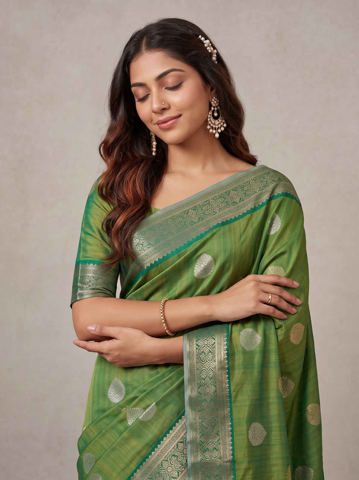 MIMOSA Rama Banarasi Saree — pose 10 styling detail