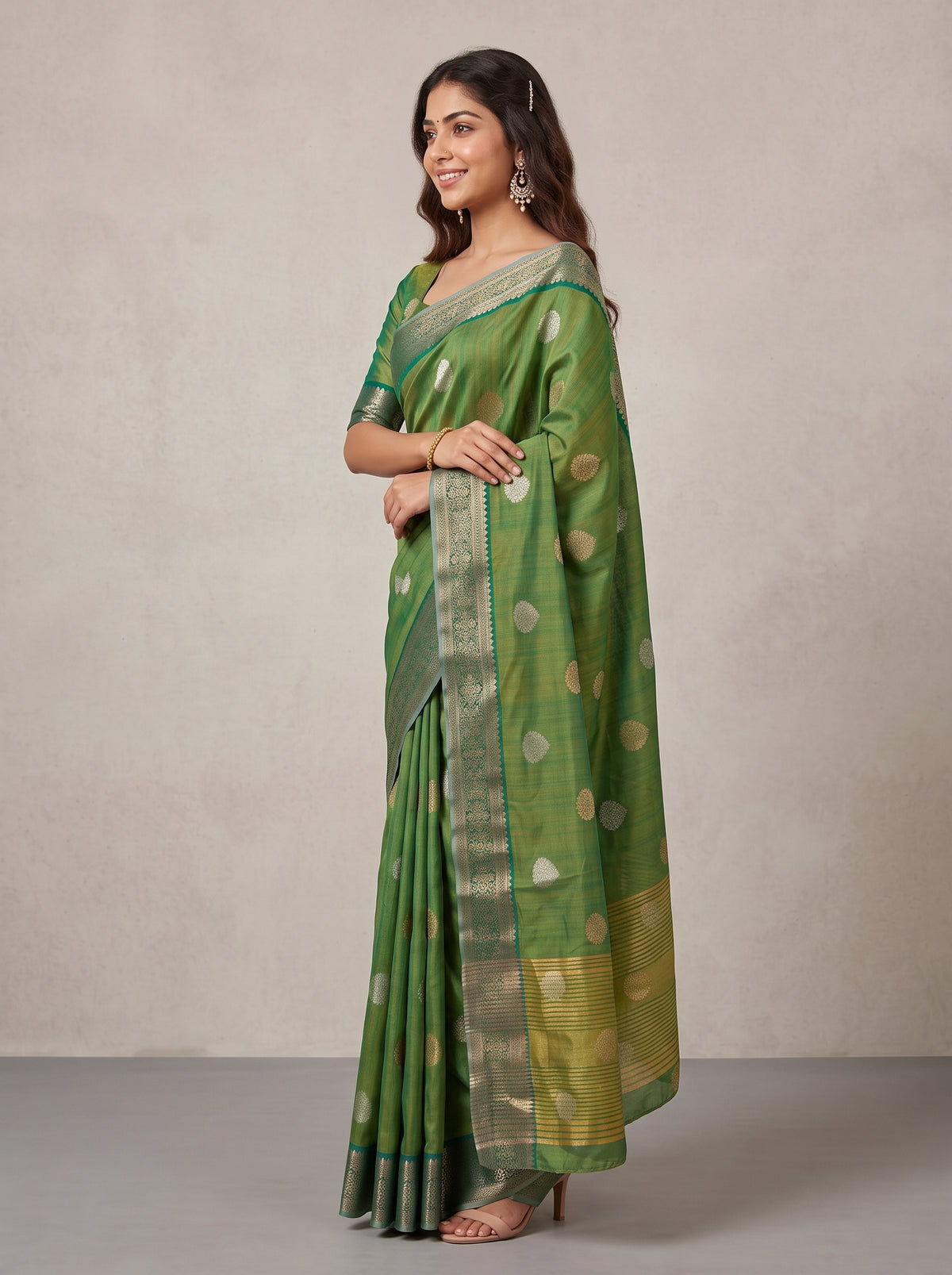 MIMOSA Rama Banarasi Saree — pose 3 styling detail