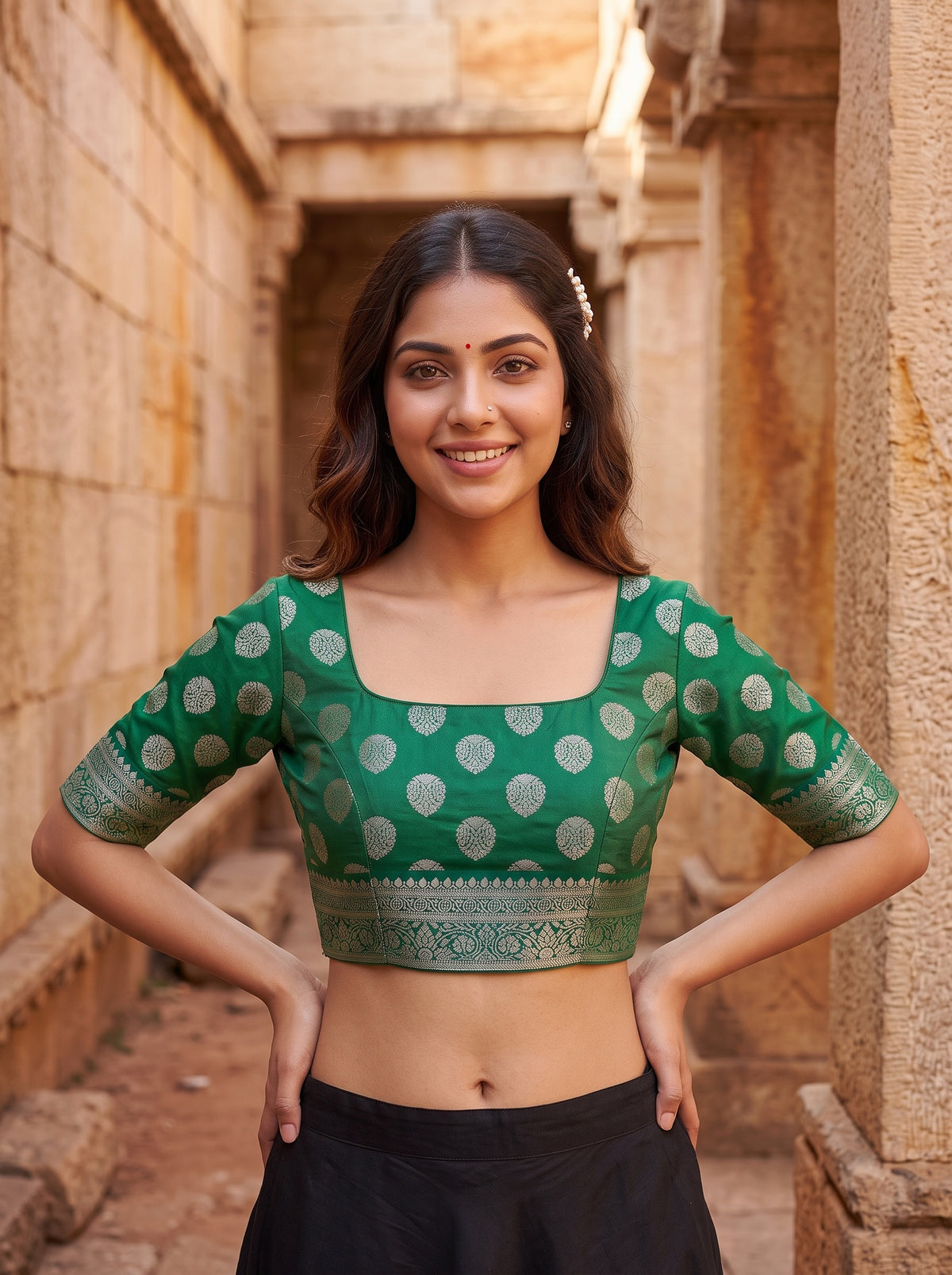 MIMOSA Rama Banarasi Saree — blouse close-up