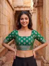MIMOSA Rama Banarasi Saree — blouse close-up