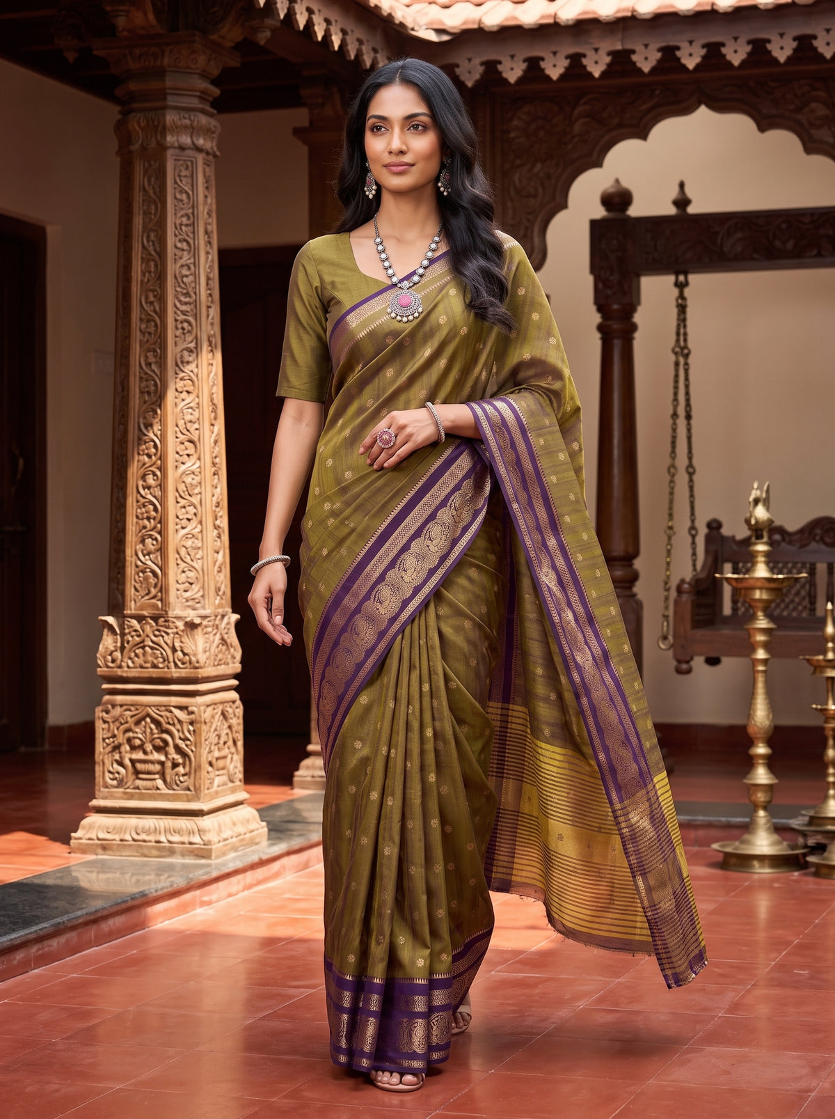 MIMOSA Jamun Banarasi Saree — pose 6 styling detail