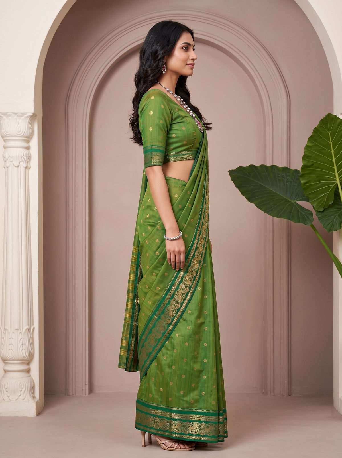 MIMOSA Rama Banarasi Saree — pose 3 styling detail