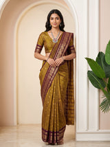 MIMOSA Wine Banarasi Saree — front view on mannequin