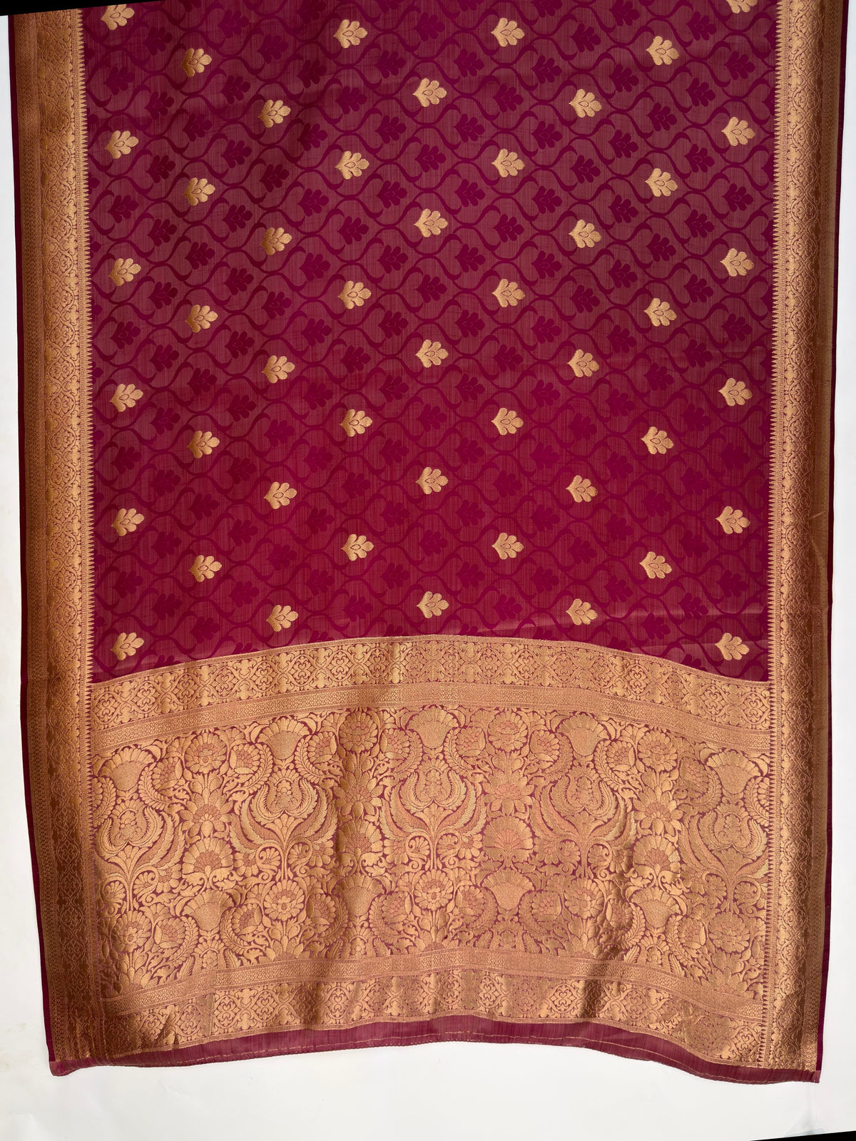 MIMOSA Wine Kanjivaram Art Silk Saree — pallu and zari work detail