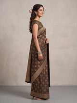MIMOSA Chocolate Kanjivaram Saree — pose 3 styling detail