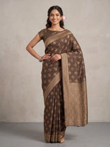 MIMOSA Chocolate Kanjivaram Saree — pose 4 styling detail