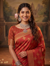 MIMOSA Red Kanjivaram Saree — pose 10 styling detail