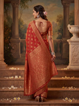 MIMOSA Red Kanjivaram Saree — pose 2 styling detail