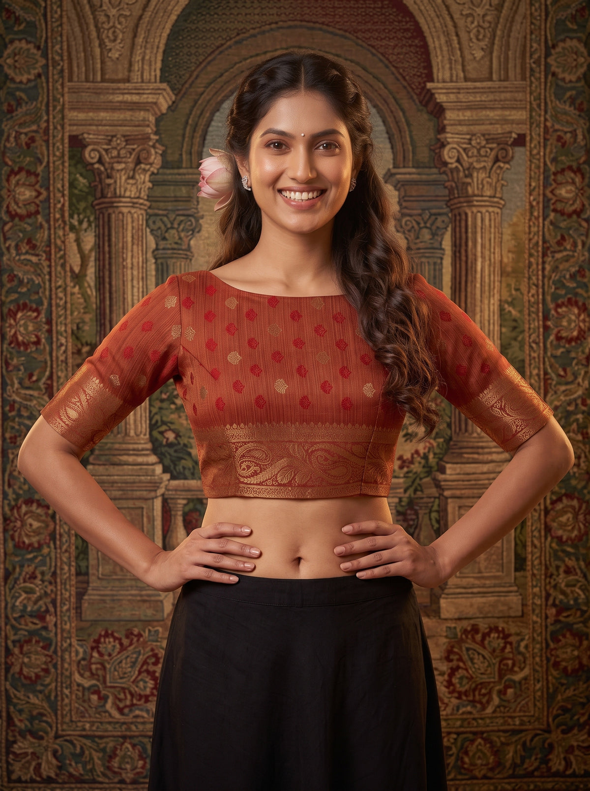 MIMOSA Red Kanjivaram Saree — blouse close-up