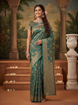 MIMOSA Sapphire Kanjivaram Saree — front view on mannequin