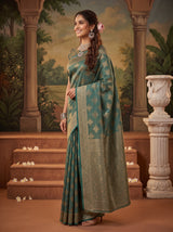 MIMOSA Sapphire Kanjivaram Saree — pose 3 styling detail
