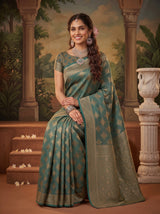 MIMOSA Sapphire Kanjivaram Saree — pose 8 styling detail