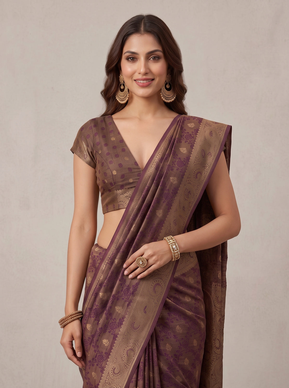 MIMOSA Jamun Kanjivaram Saree — pose 10 styling detail