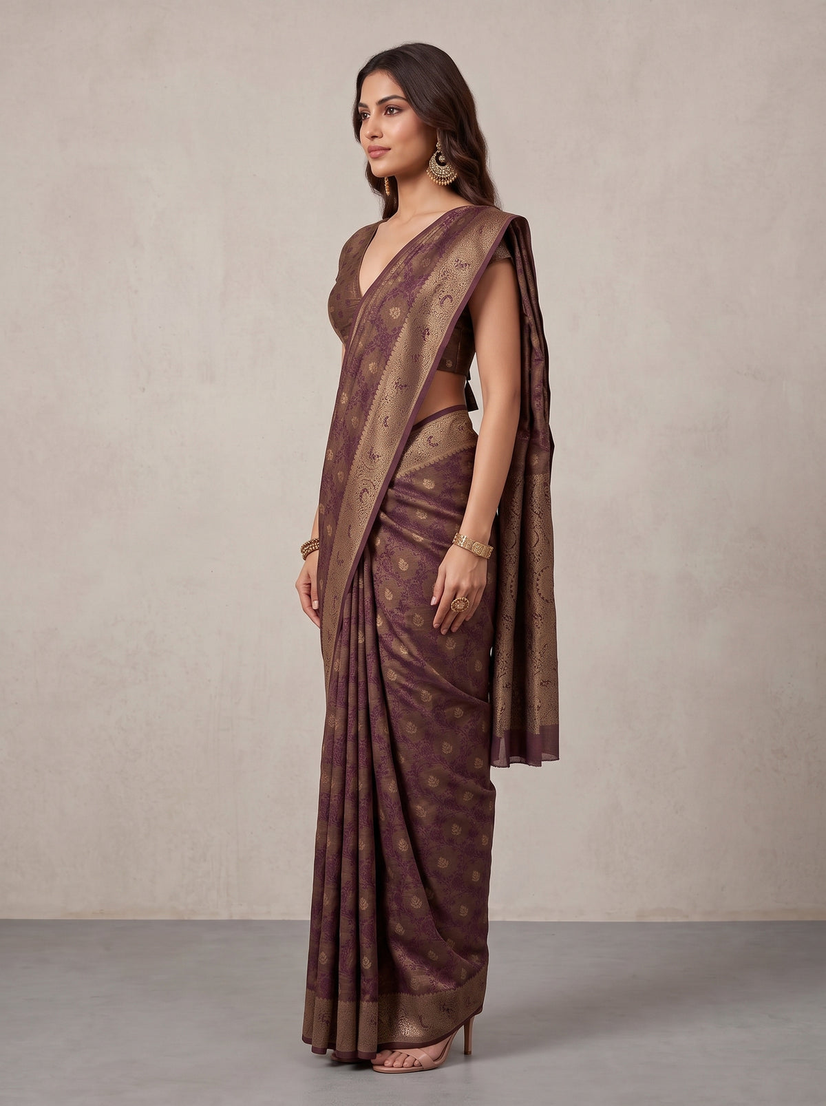 MIMOSA Jamun Kanjivaram Saree — pose 3 styling detail