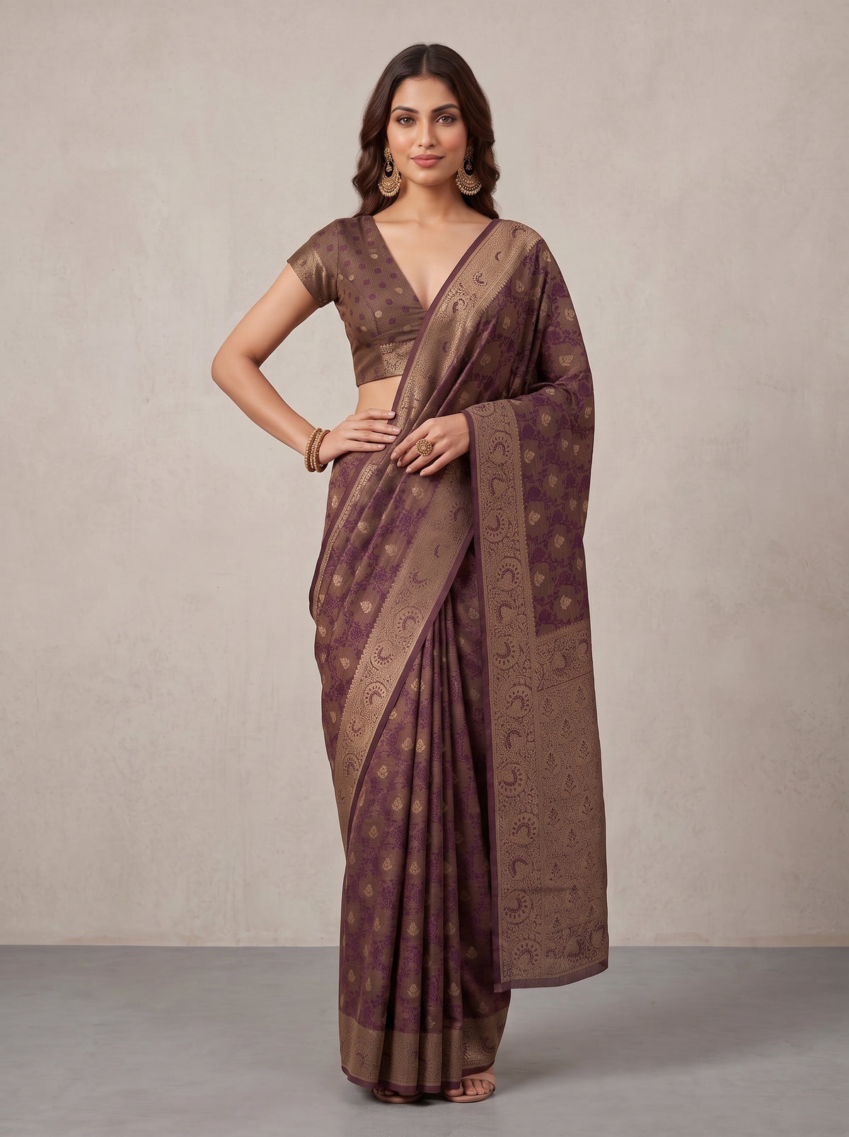 MIMOSA Jamun Kanjivaram Saree — pose 4 styling detail