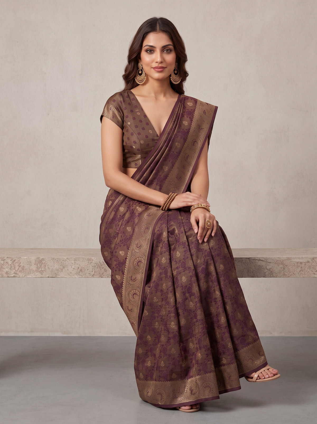 MIMOSA Jamun Kanjivaram Saree — pose 8 styling detail