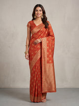 MIMOSA Red Kanjivaram Saree — front view on mannequin