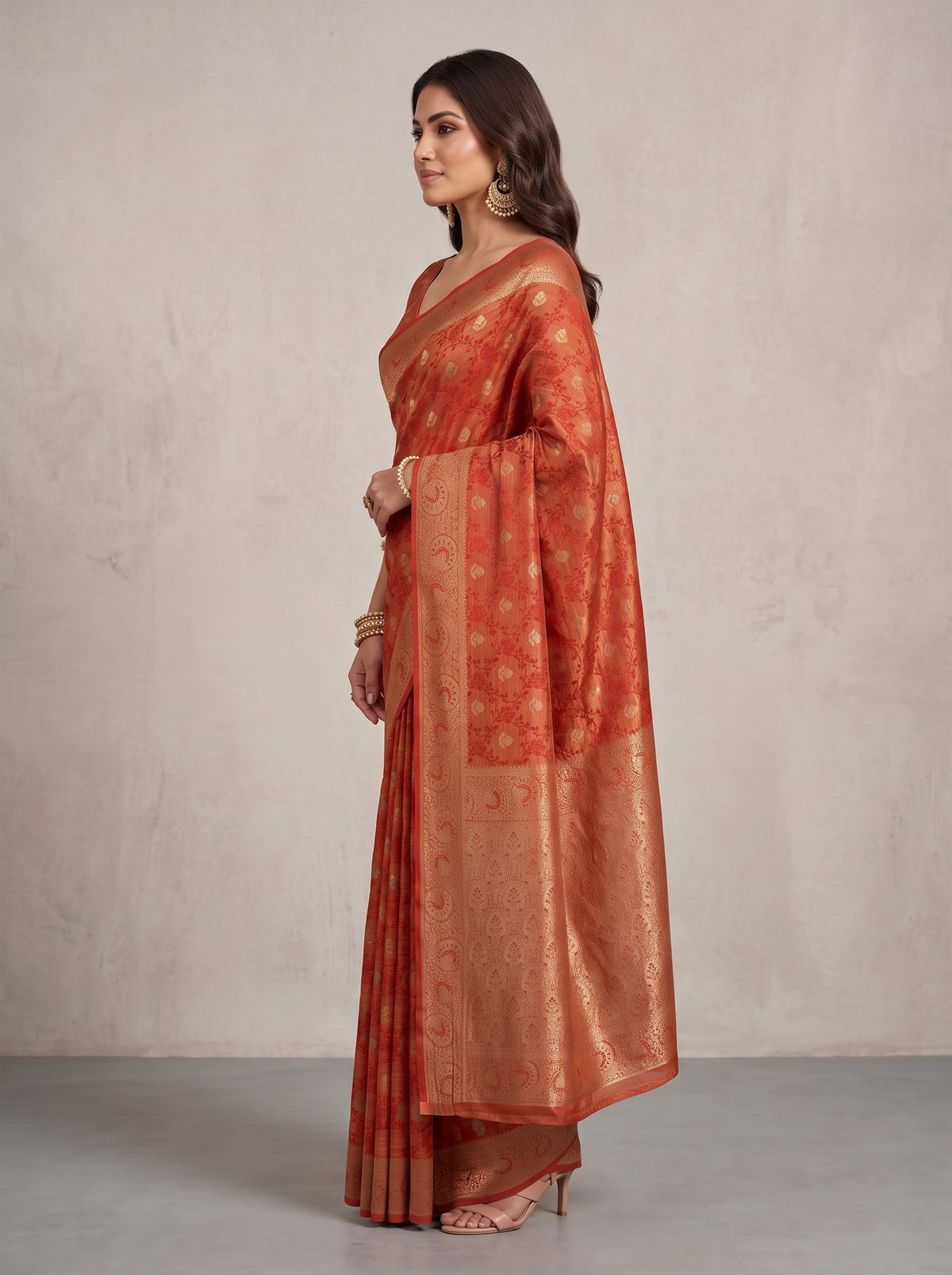 MIMOSA Red Kanjivaram Saree — pose 3 styling detail