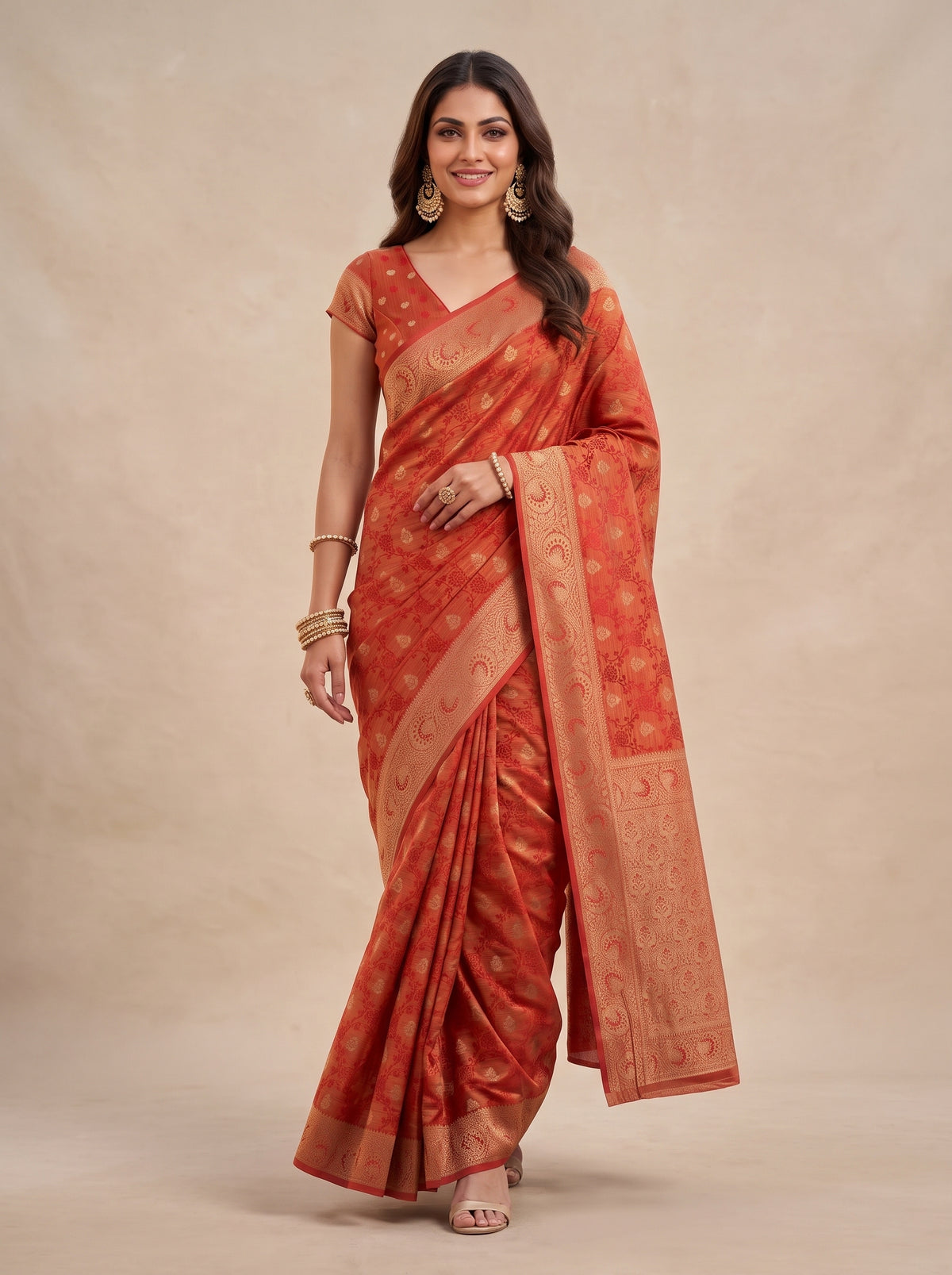 MIMOSA Red Kanjivaram Saree — pose 6 styling detail