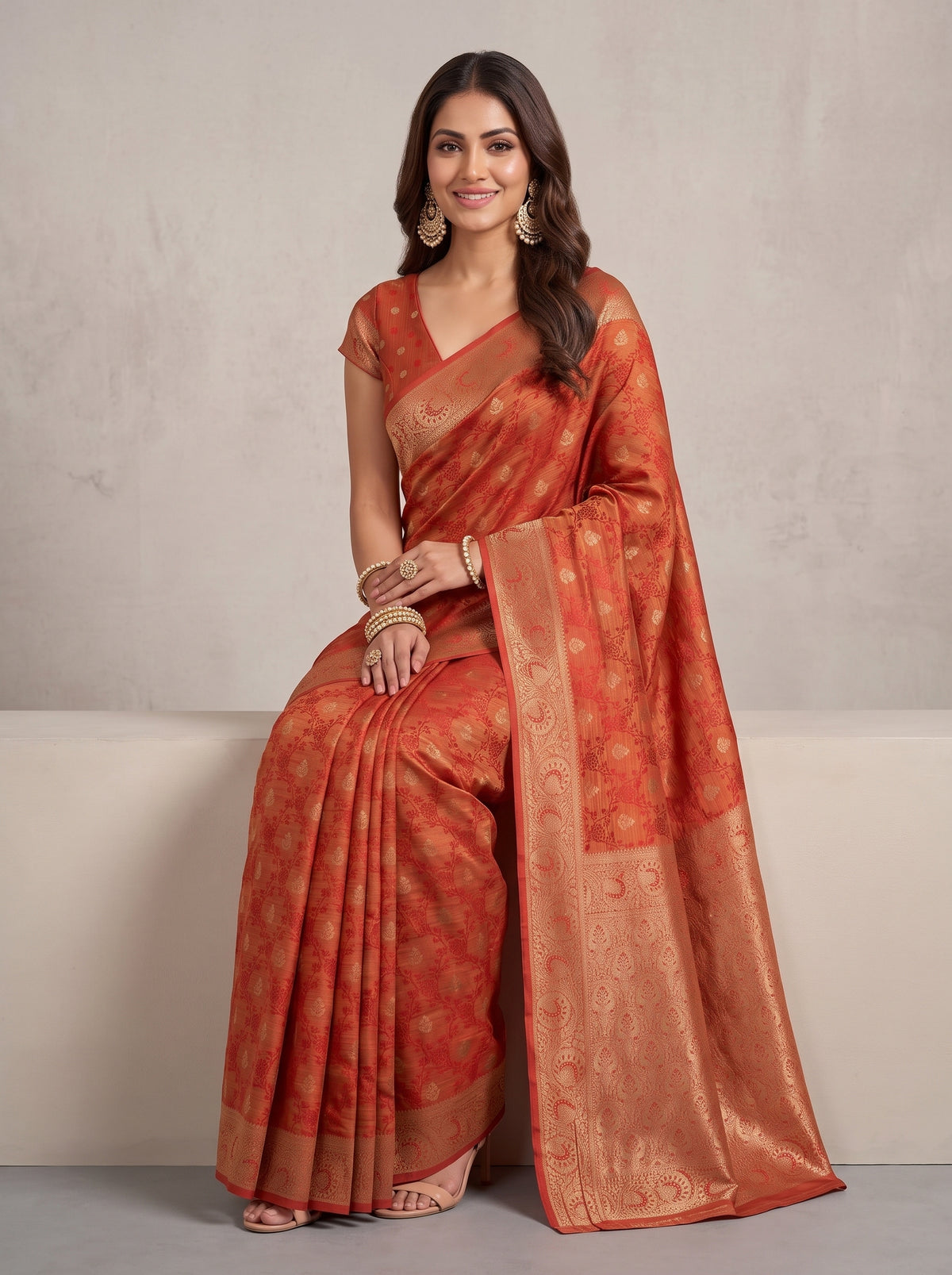 MIMOSA Red Kanjivaram Saree — pose 8 styling detail