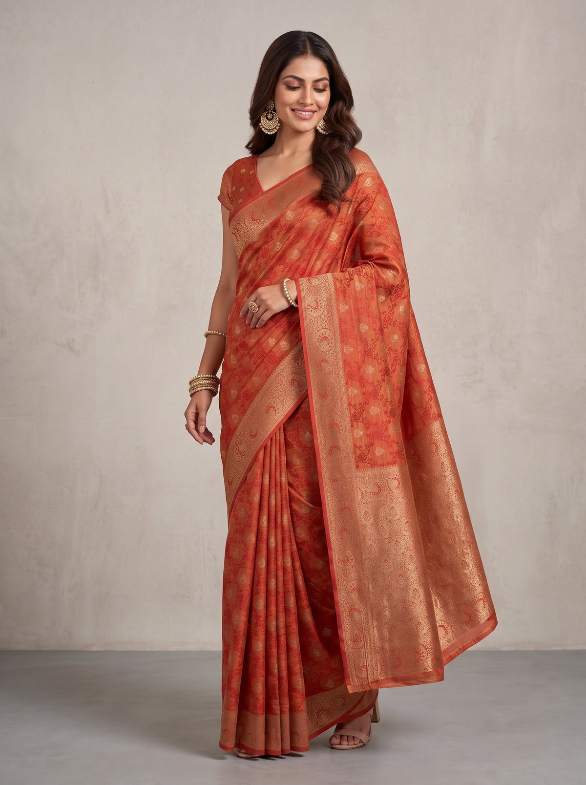 MIMOSA Red Kanjivaram Saree — pose 9 styling detail