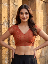 MIMOSA Red Kanjivaram Saree — blouse close-up
