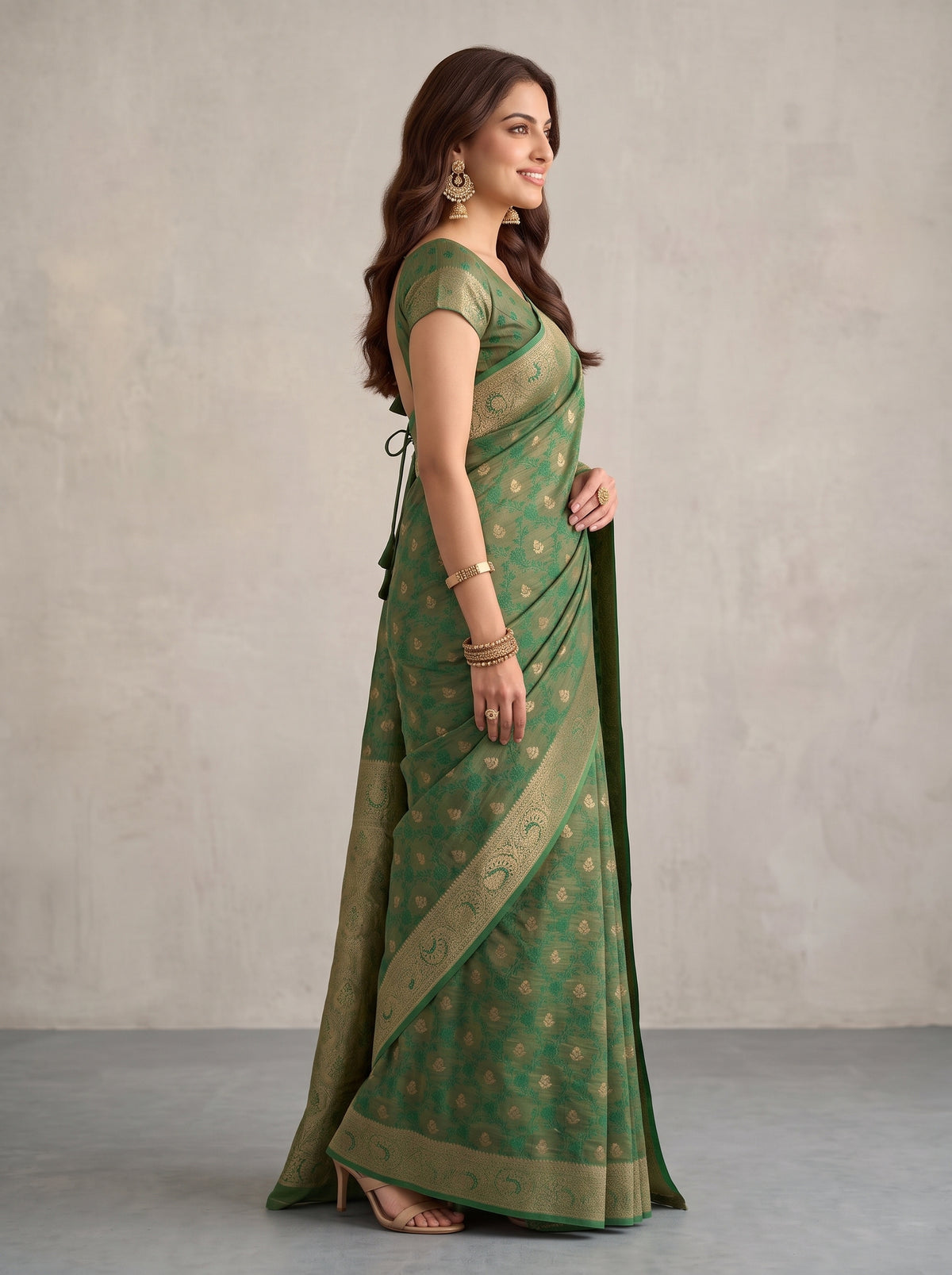 MIMOSA Rama Kanjivaram Saree — pose 3 styling detail