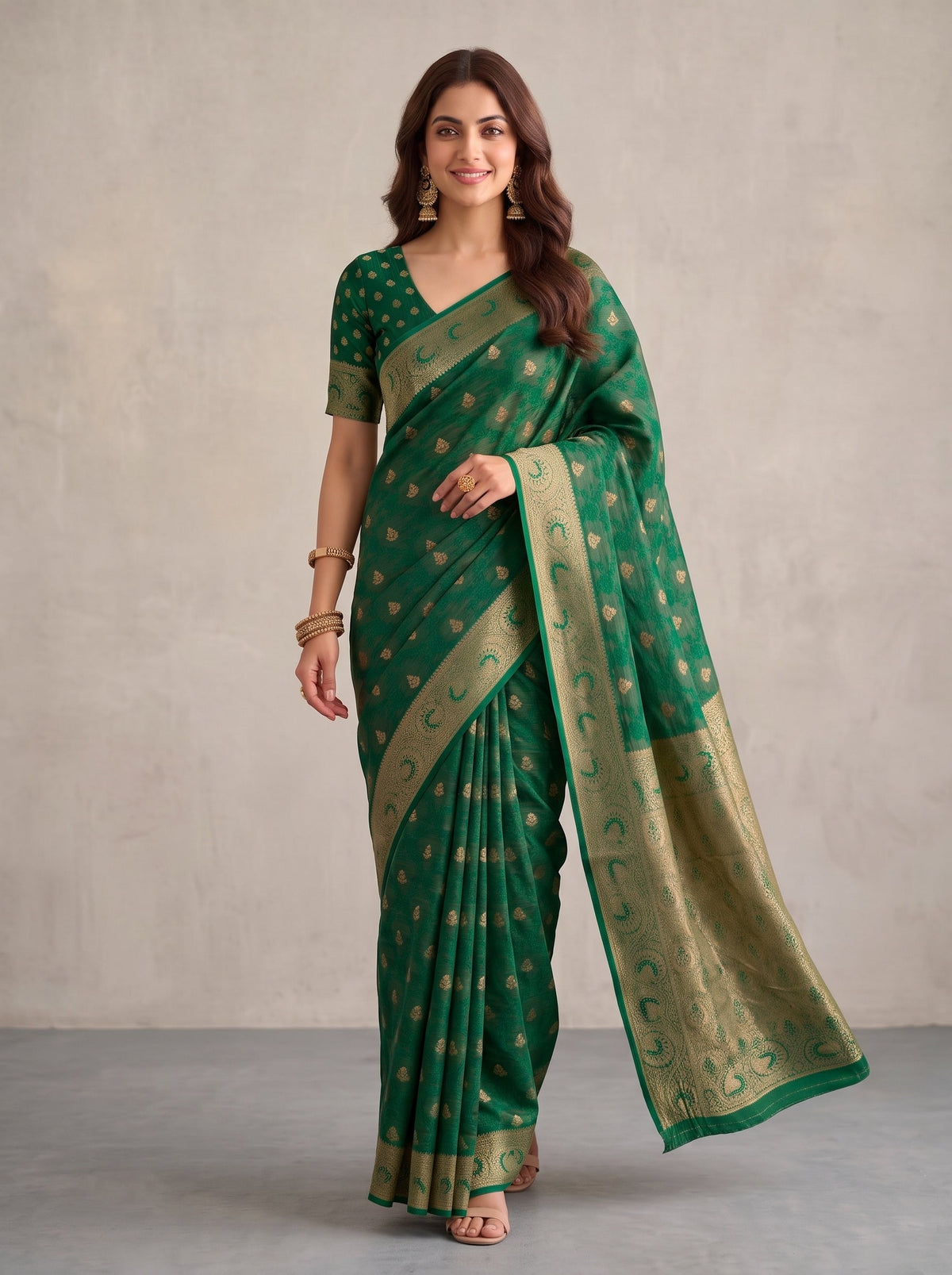 MIMOSA Rama Kanjivaram Saree — pose 6 styling detail