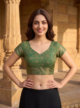 MIMOSA Rama Kanjivaram Saree — blouse close-up
