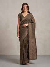 MIMOSA Chocolate Kanjivaram Saree — front view on mannequin