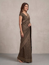 MIMOSA Chocolate Kanjivaram Saree — pose 3 styling detail