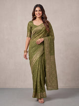 MIMOSA Olive Kanjivaram Saree — pose 6 styling detail