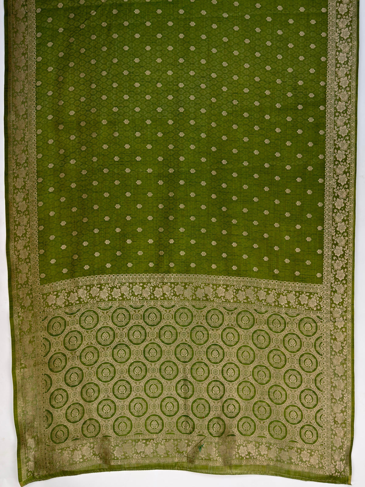 MIMOSA Olive Kanjivaram Saree — pallu and zari work detail