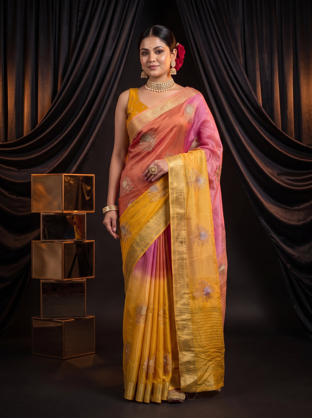 MIMOSA Gold Jaipur Saree — pose 10 styling detail