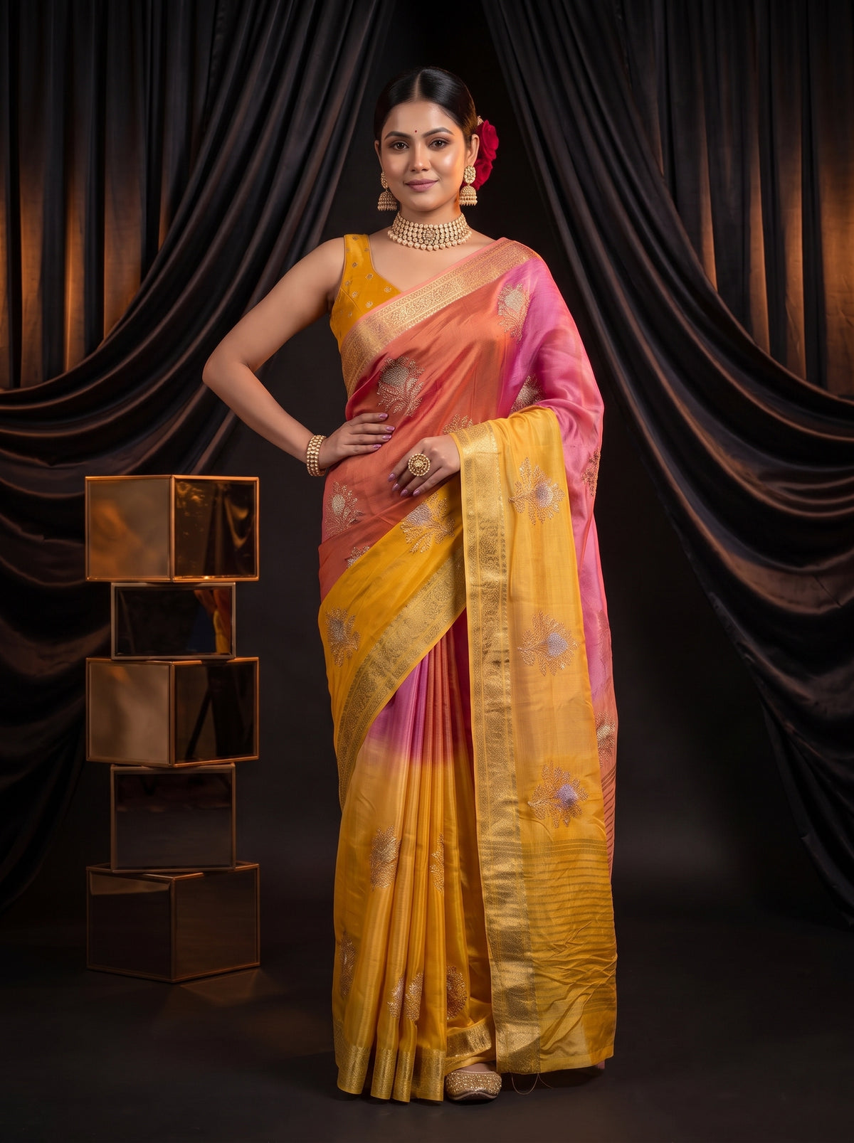 MIMOSA Gold Jaipur Saree — pose 4 styling detail