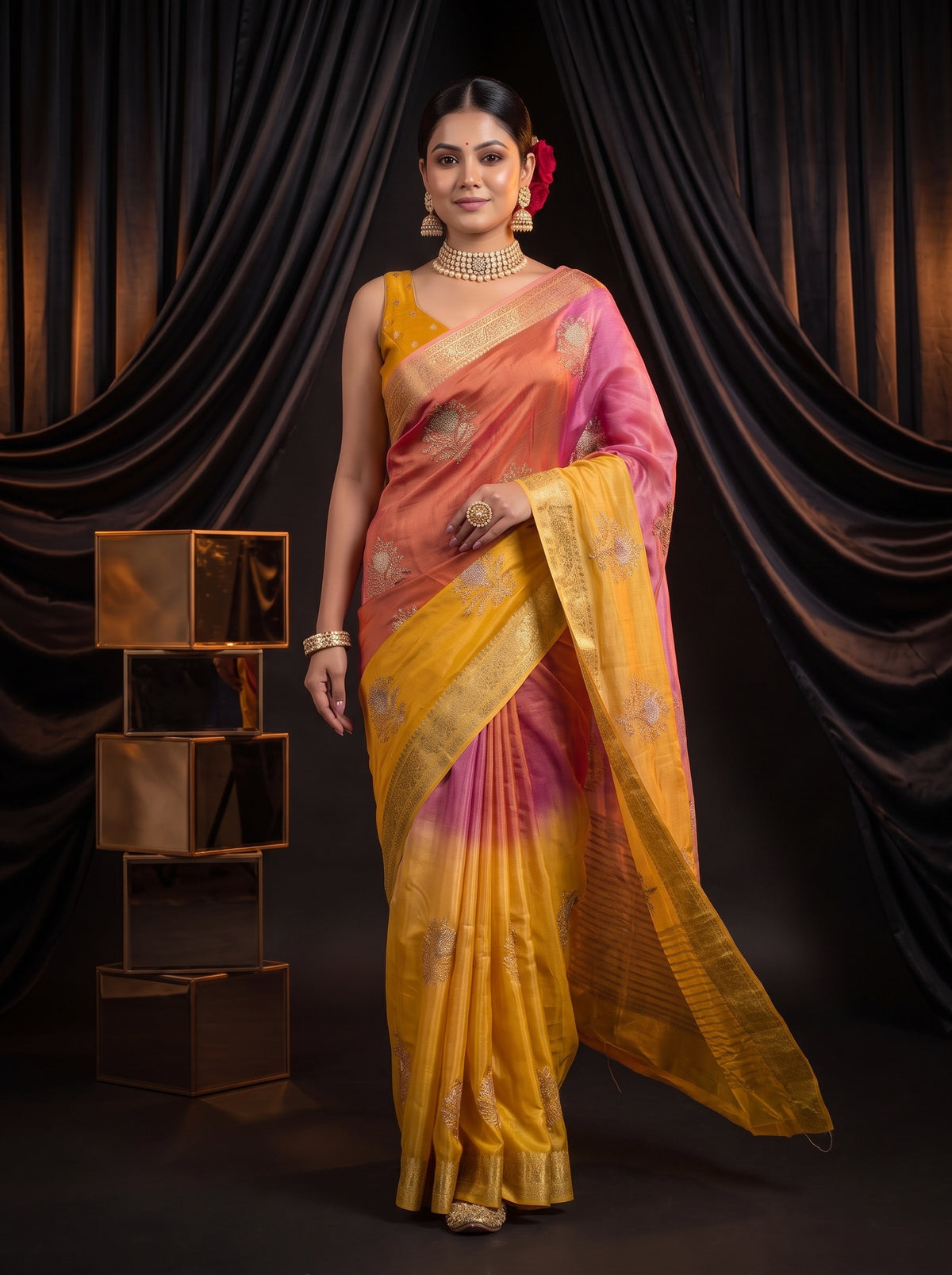 MIMOSA Gold Jaipur Saree — pose 6 styling detail