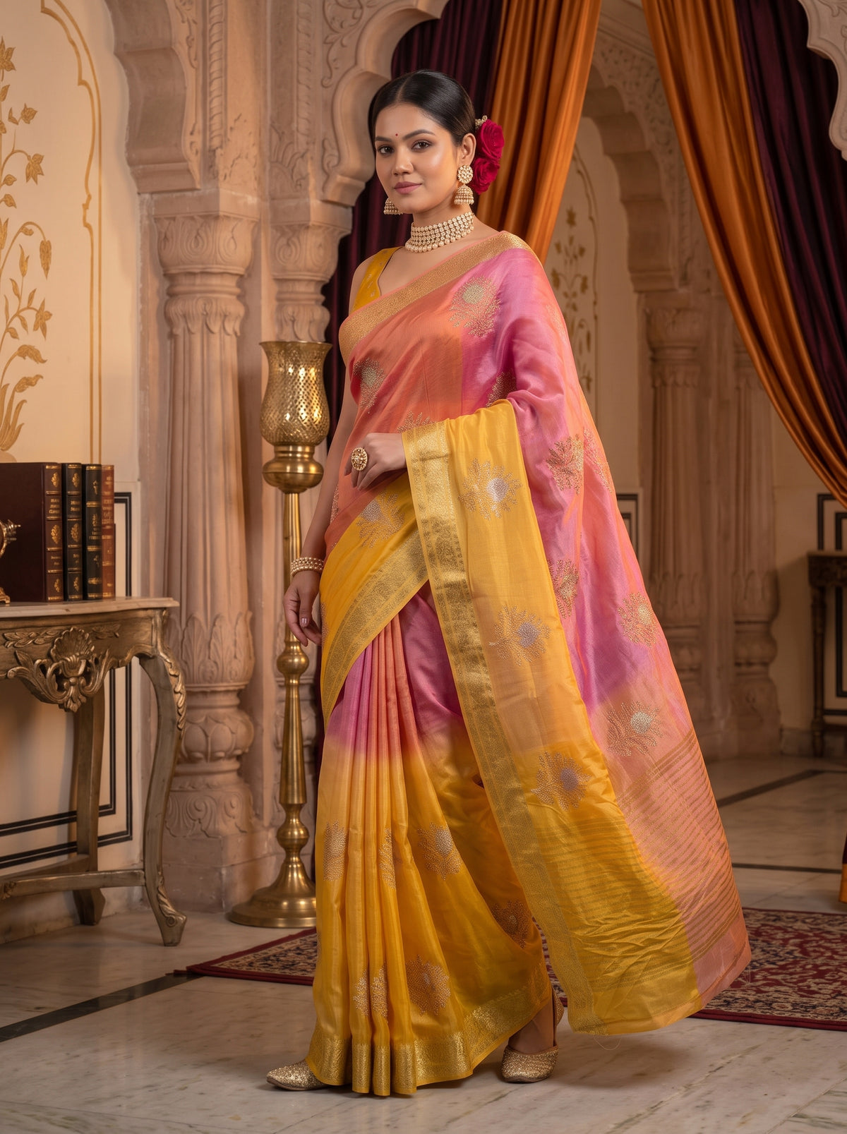 MIMOSA Gold Jaipur Saree — pose 9 styling detail