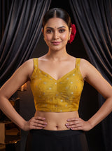 MIMOSA Mustard Jaipur Saree — blouse close-up